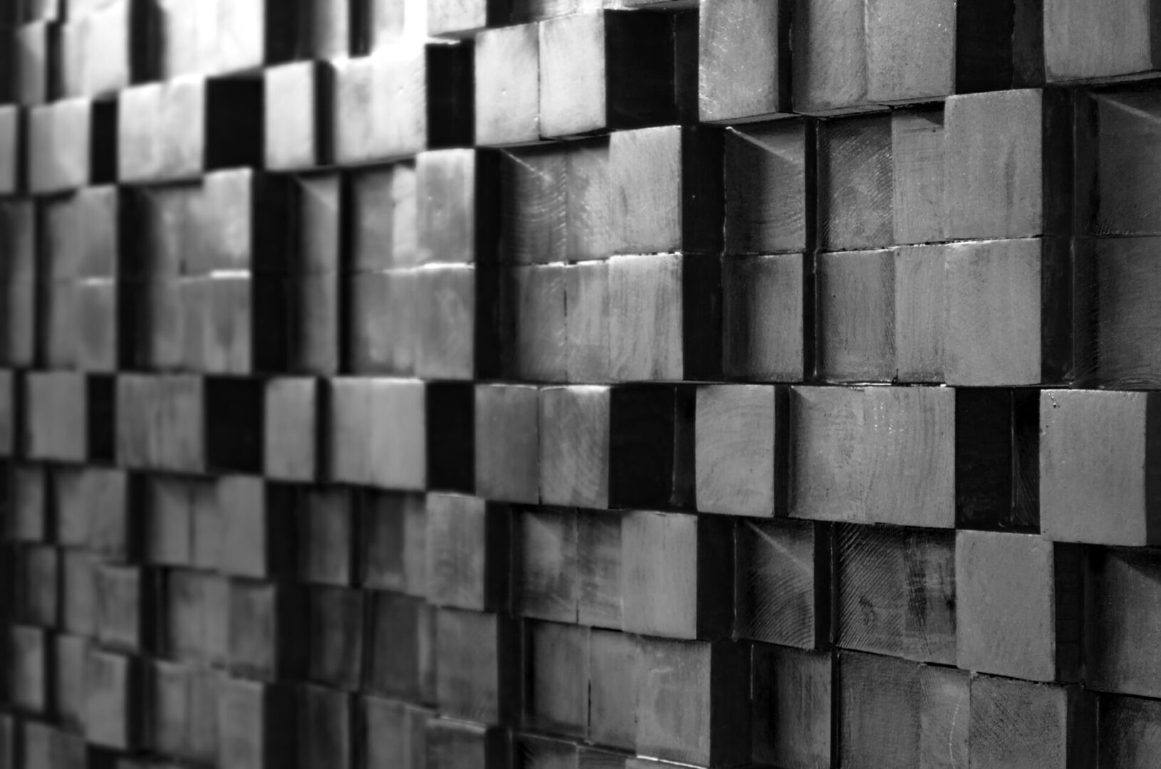 Geometric pattern of wooden elements. Decorating the walls of wooden bars. Black and White background